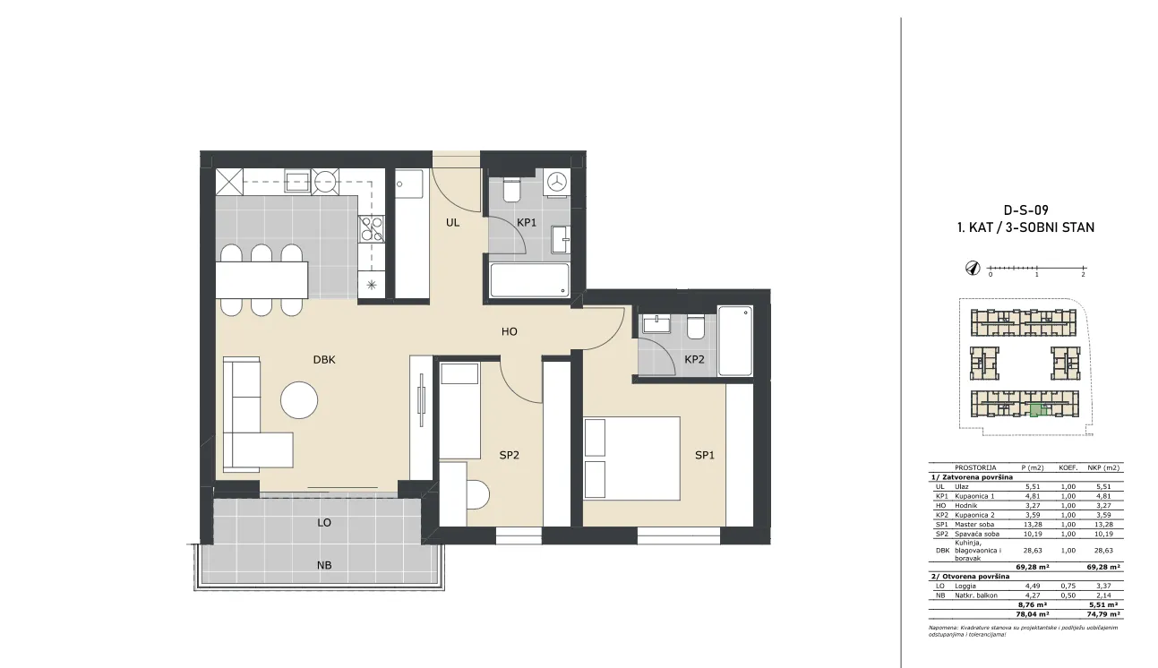 velika gorica, trosoban stan neto površine 74,79 m² novogradnja - slika 5
