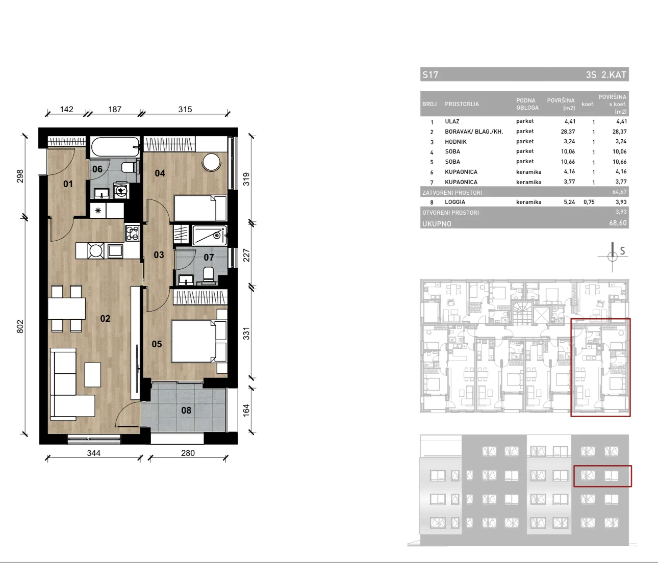 zagreb, dugave, novogradnja, trosoban stan na drugom katu s loggiom, 68,60 m² - slika 2
