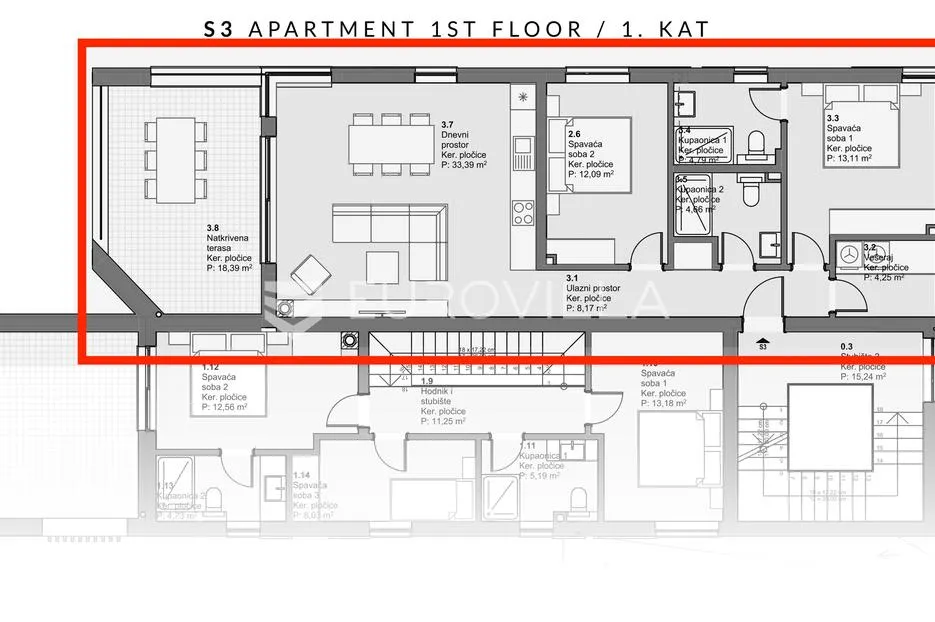 vodice, lijep dvosoban stan s pogledom na more, 97,28 m² - slika 17