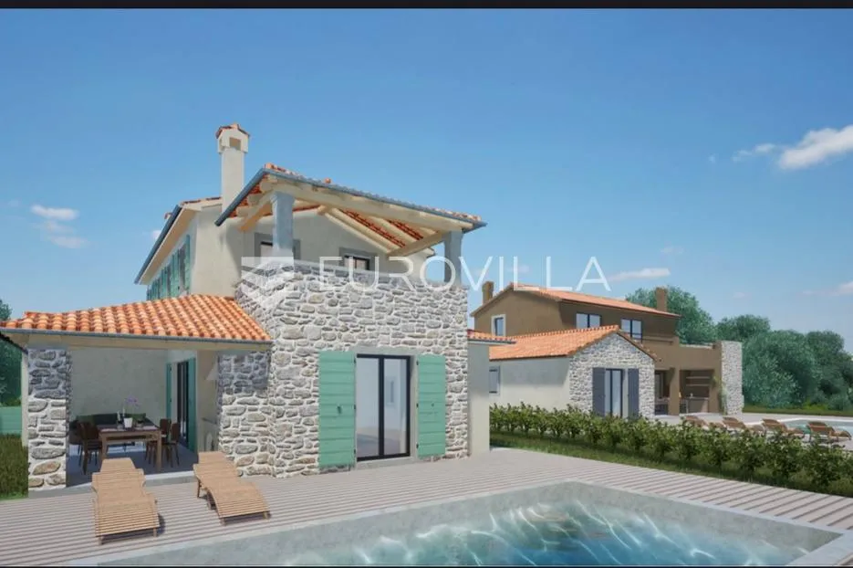 istra, nova vas, moderna kamena duplex kuća 150 m², bazen 32 m², mirna lokacija, pogled more - slika 2