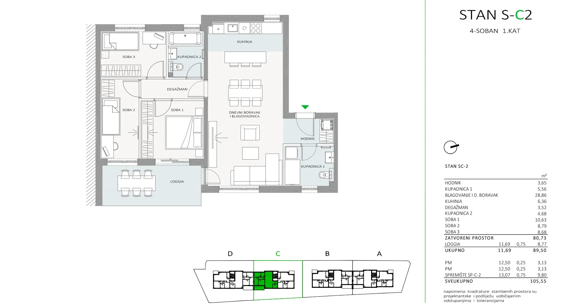 sveta nedelja residence, četverosoban stan nkp 105.55 m2 novogradnja - slika 7