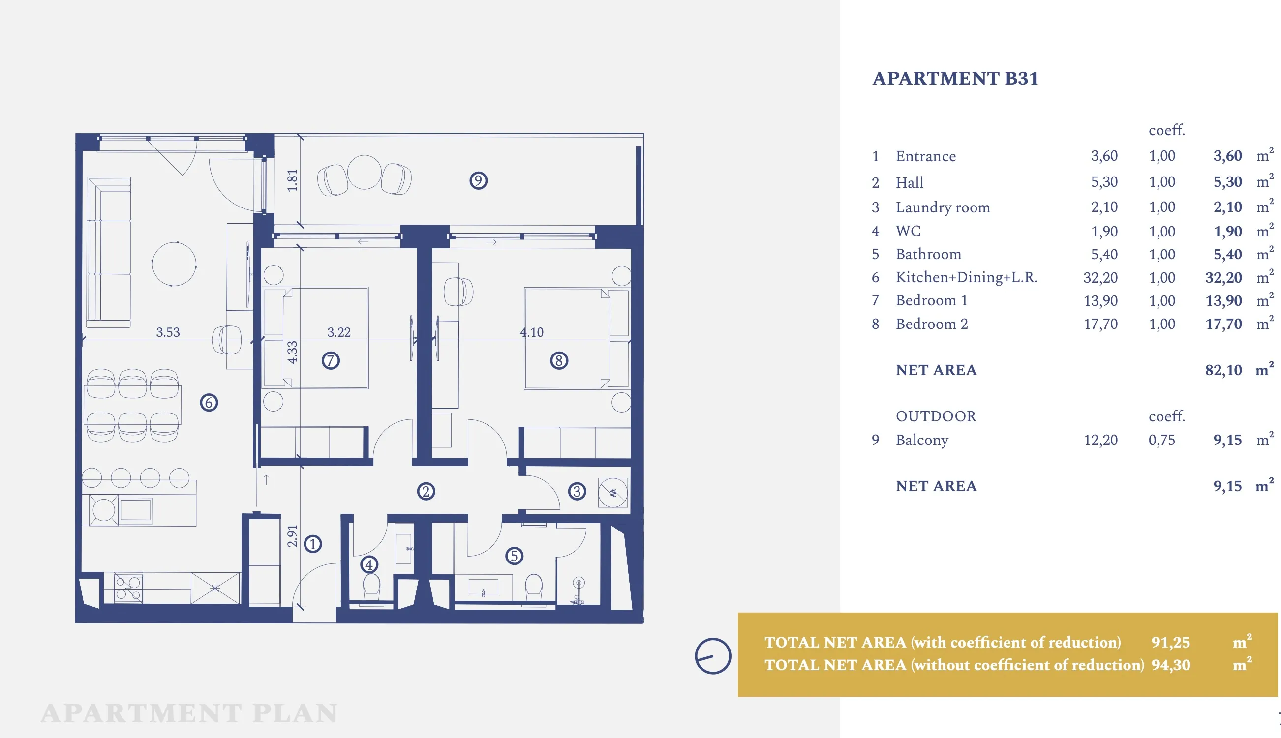 istra, savudrija, petram resort, apartman na drugom katu s dvije spavaće sobe nkp 94.30m2 - slika 18