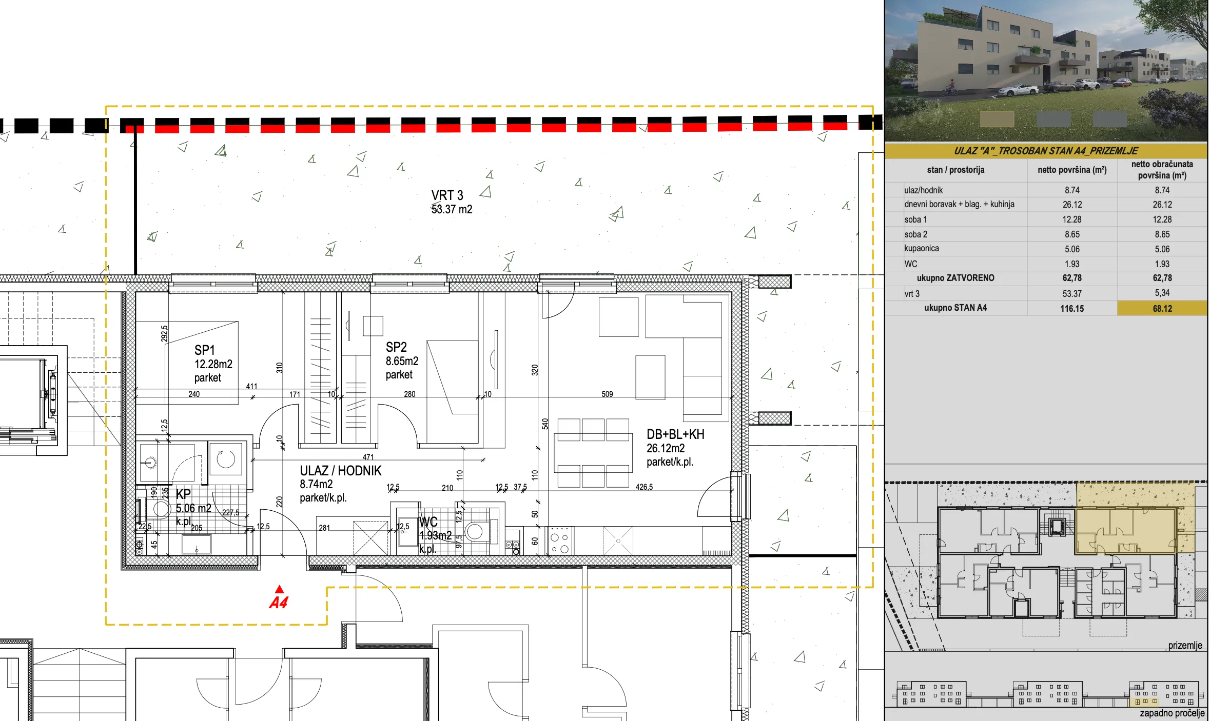 zagreb, sveta klara, klara living, trosoban stan 71,25 m², vrt, novogradnja - slika 15