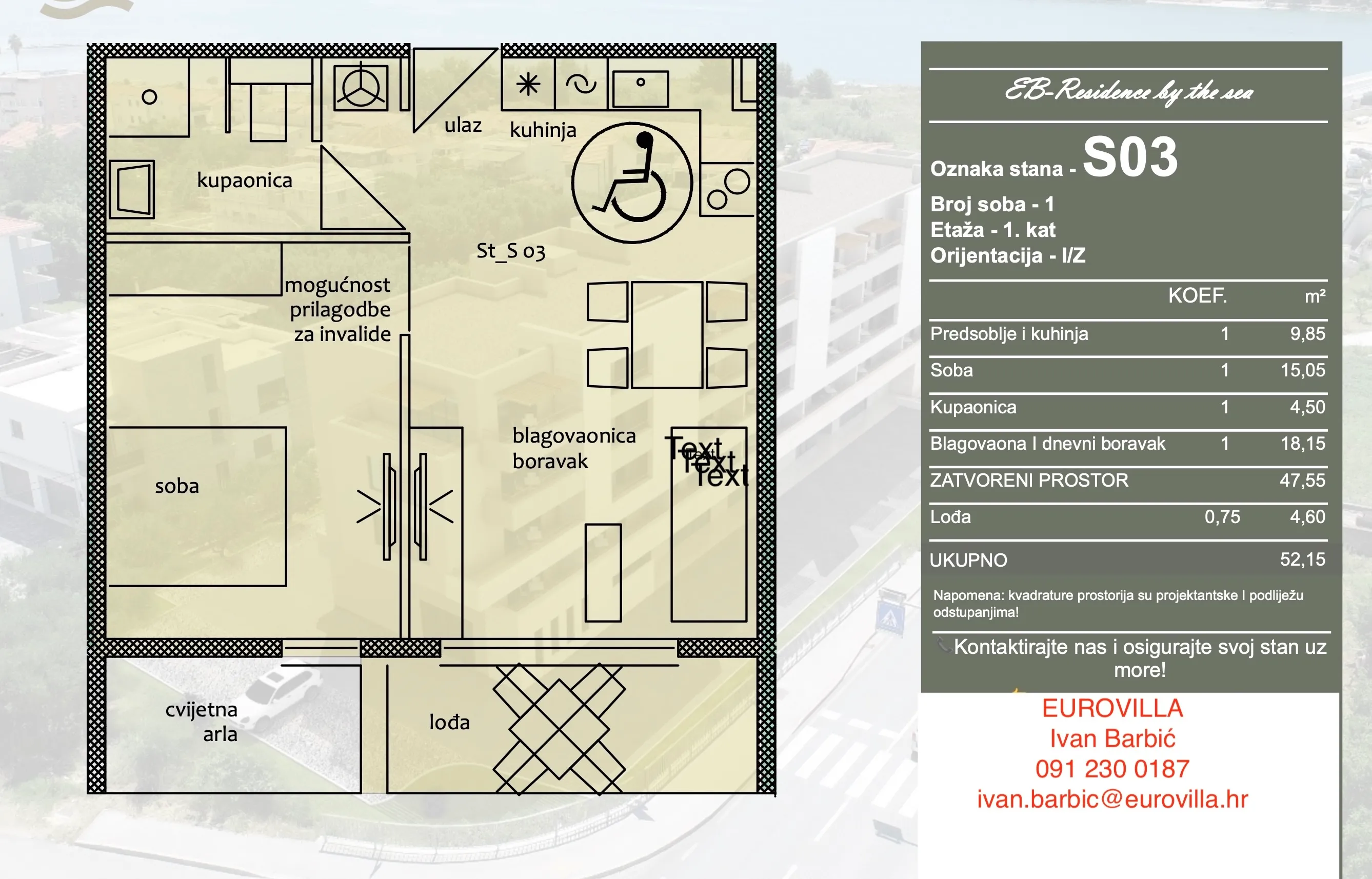 trogir jednosoban stan 53,68 m² prvi kat s pogledom na more - slika 4