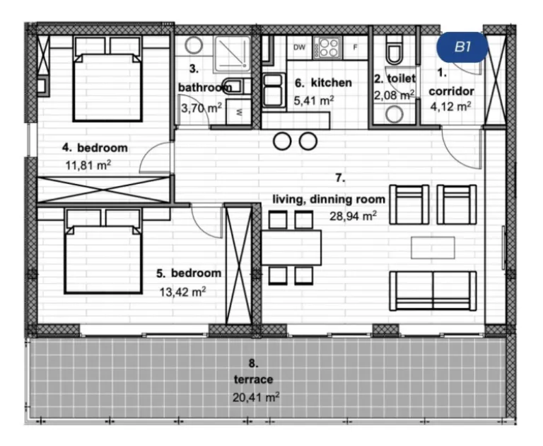 makarska, moderan dvosoban apartman s prostranom terasom - slika 12
