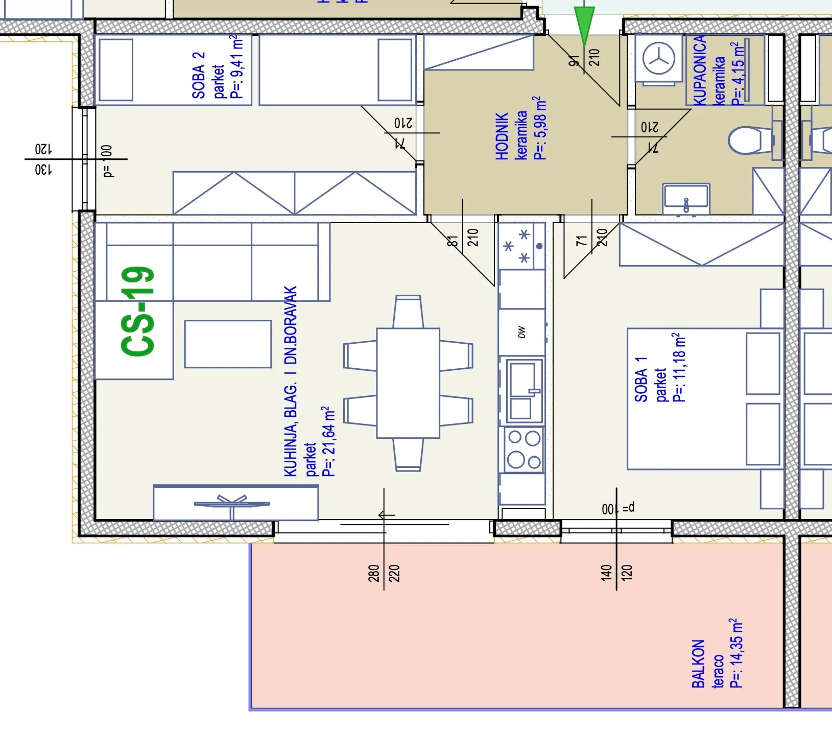 trogir, seget donji stan 66,7 m² na 3. katu s pogledom na more, te garaža i lift - slika 6