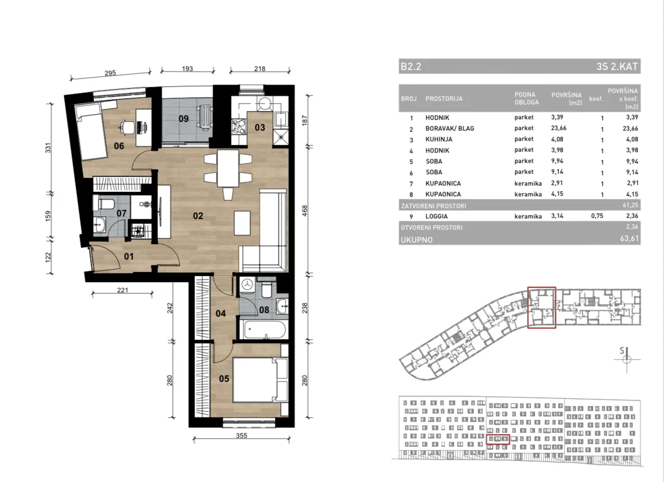 zagreb, dubrava, novogradnja, trosoban stan s loggiom, 64 m² - slika 2