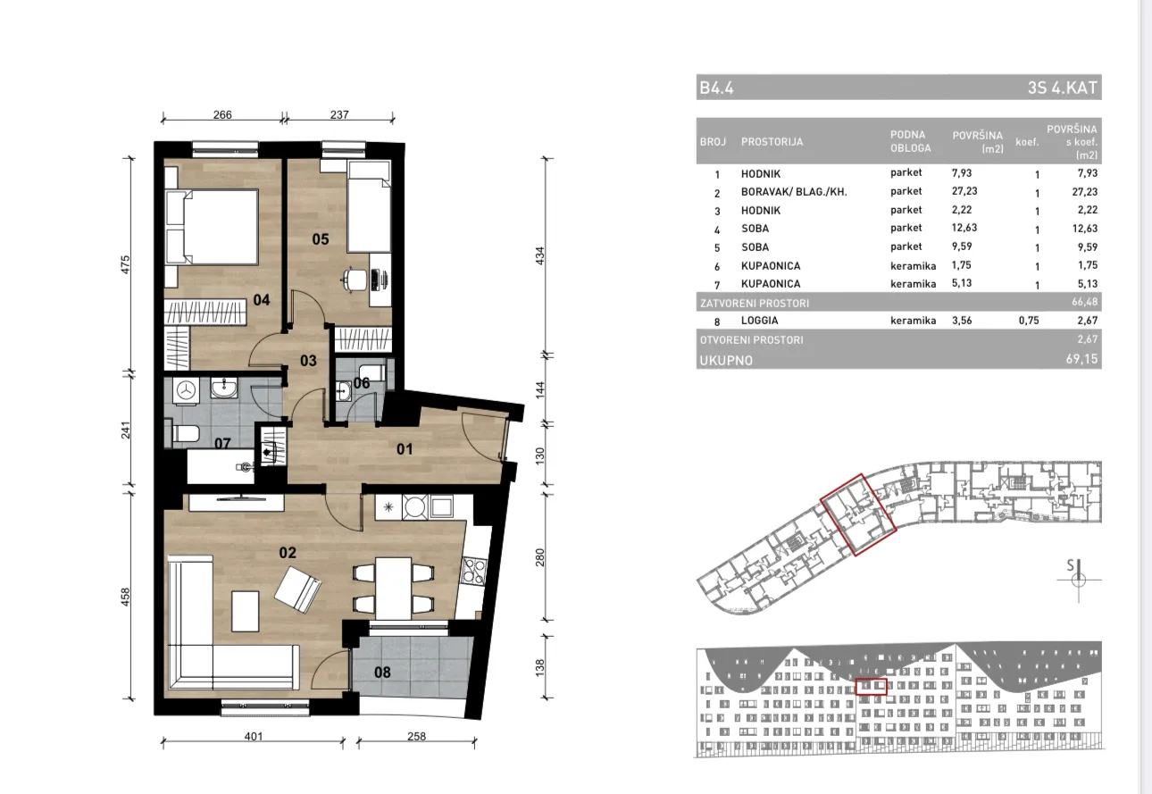 zagreb, dubrava, novogradnja, trosoban stan s loggiom, 70 m² - slika 2