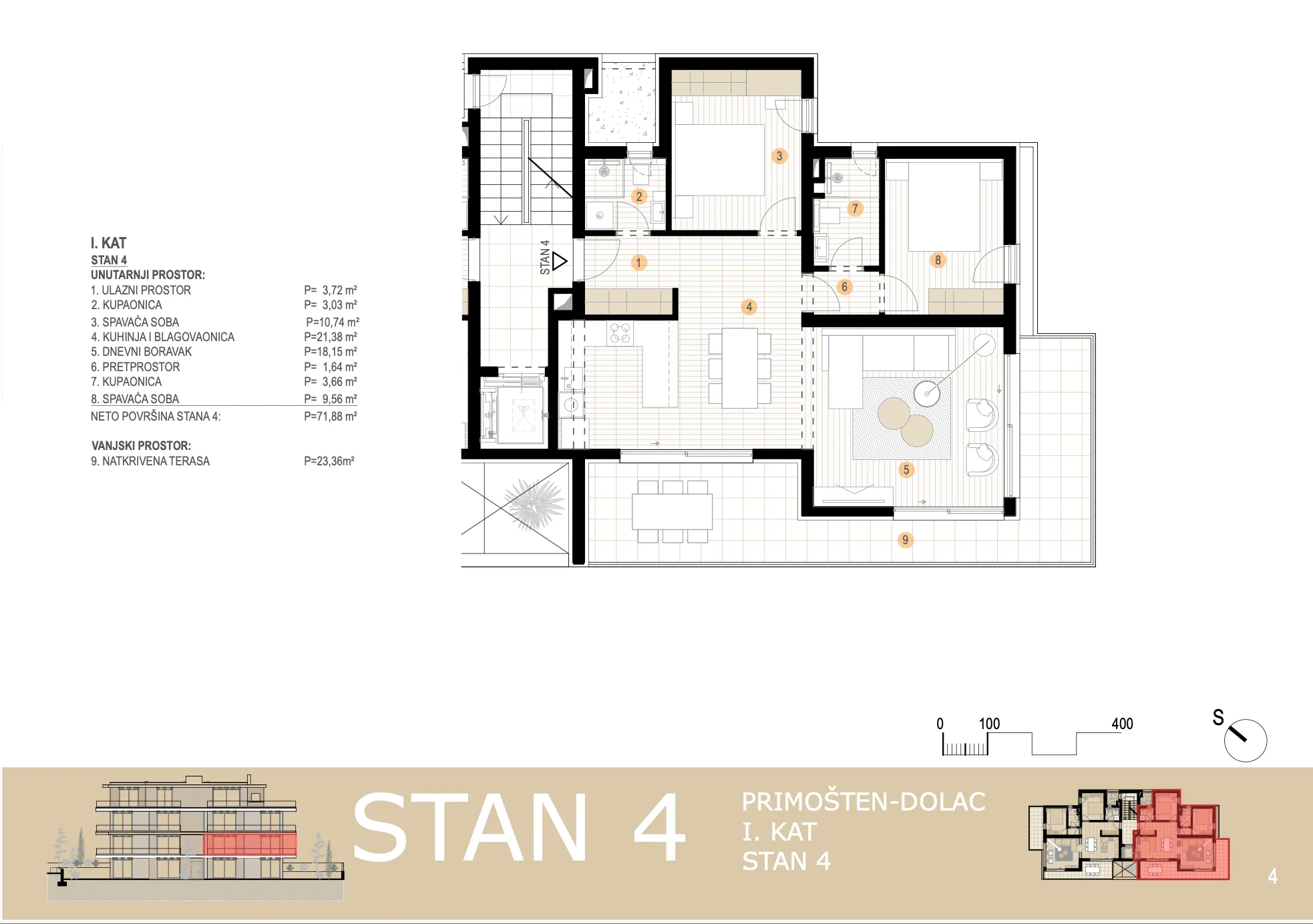 primošten, novogradnja, stan s pogledom na more, drugi red do mora, 86,63 m² - slika 11