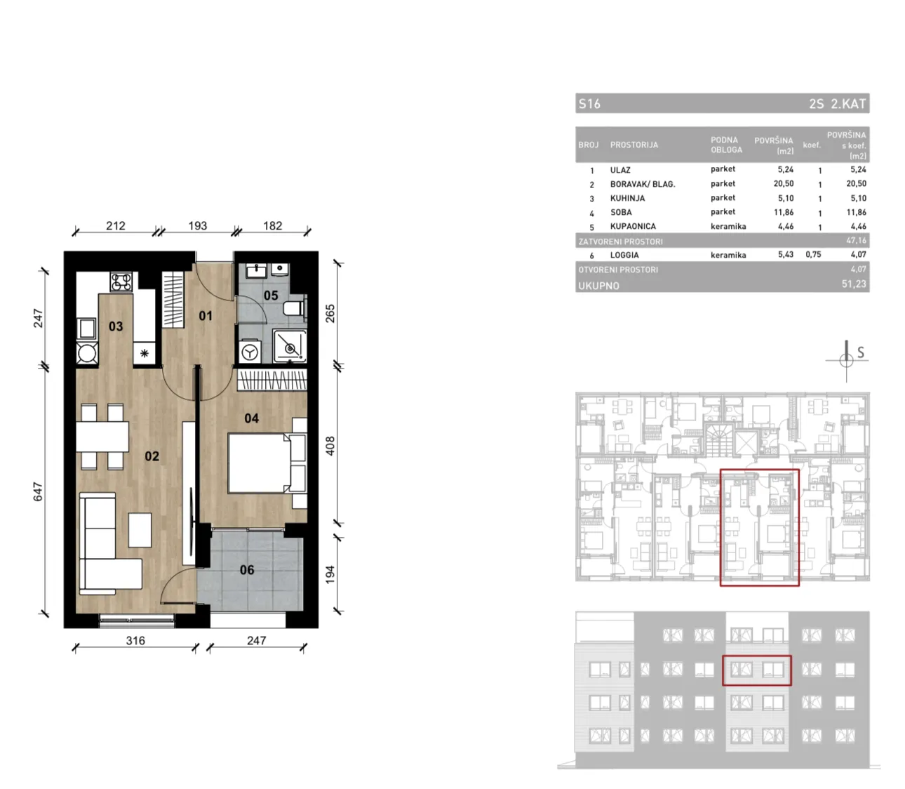 zagreb, dugave, novogradnja, dvosoban stan na drugom katu s loggiom, 51,23 m² - slika 2