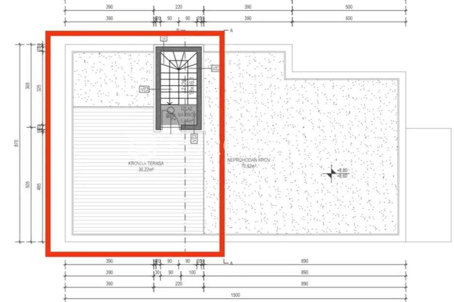 zadar, vir, dvoetažni apartman c2 površine 81,07 m² s pripadajućom krovnom terasom površine 30 m² - slika 8
