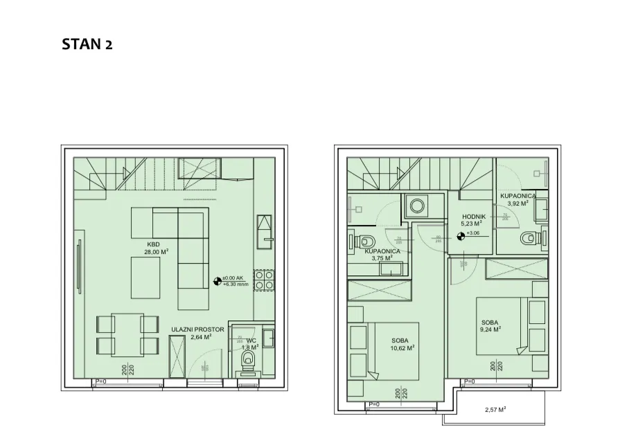 sveti petar na moru, biograd na moru, dvoetažni stan s2 površine od 72,55 m² s vrtom od 7 m² - slika 15
