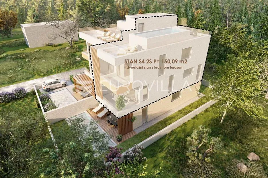 Zadar, Bibinje - Elegantni troetažni stan s panoramskom terasom i bazenom na 80m od mora