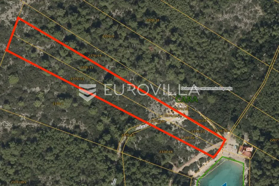Čara, uvala Žitna, atraktivna parcela prvi red uz more u zoni T2, 7.389 m² - Čara, Korčula