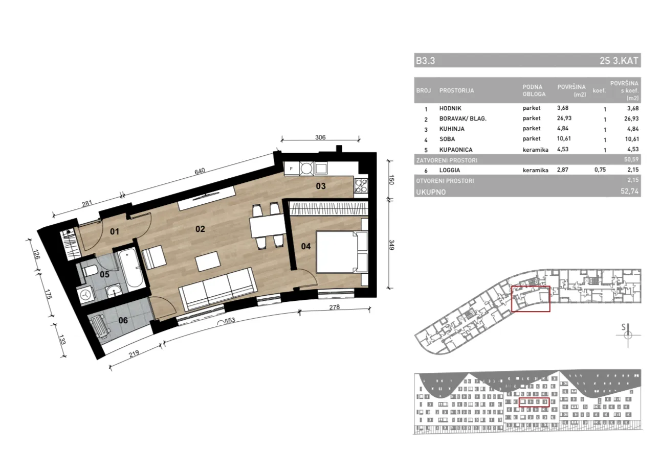 zagreb, dubrava, novogradnja, dvosoban stan na trećem katu s loggiom, površine 58 m² - slika 2