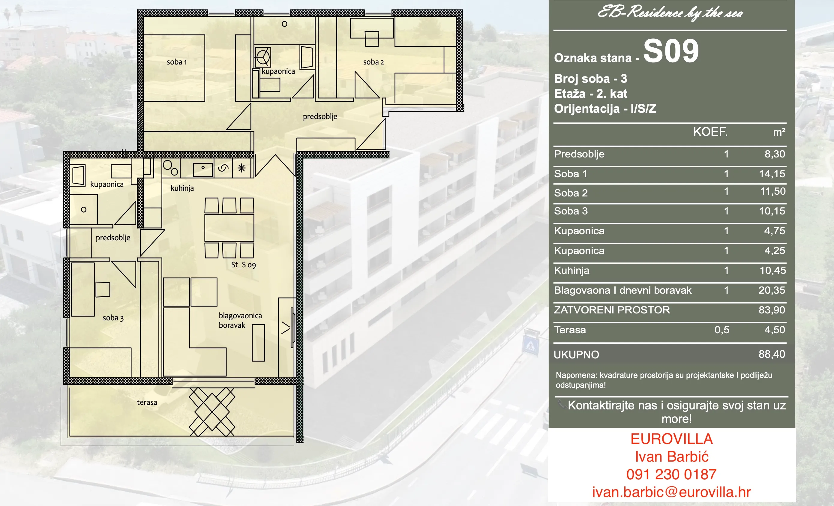 trogir, trosoban stan od 92,9 m² drugom katu s pogledom na more - slika 4