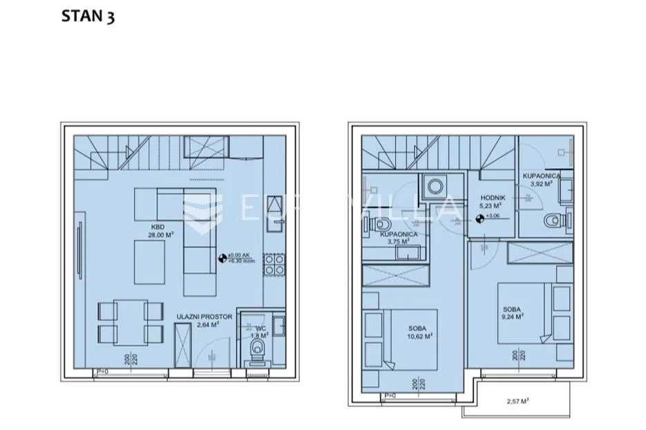 sveti petar na moru, biograd na moru, dvoetažni stan s3 površine od 72,55 m² s vrtom od 6 m² - slika 11