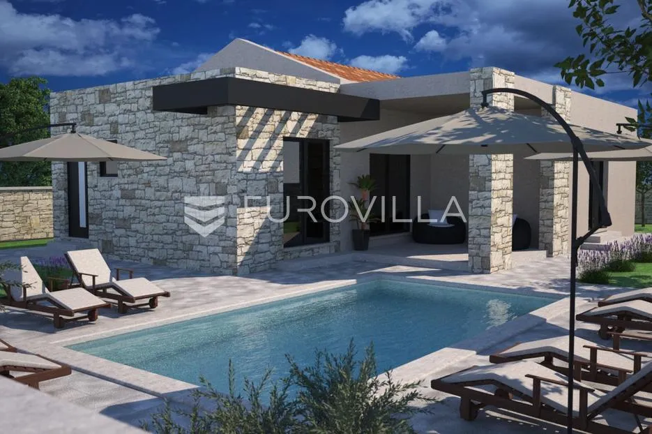 Svetvinčenat, Čabrunići - prekrasna moderna samostojeća prizemnica, s bazenom 24 m2, 92.73 m2