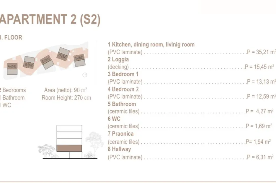 trogir, seget donji, dvosoban stan na prvom katu neto korisne površine 90 m², s2, b - slika 6