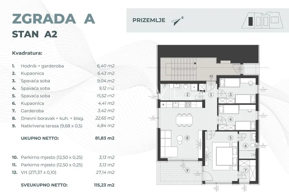 istra, fažana, luksuzan četverosoban stan 115.23 m²,vrt 271.37 m², 1.2km od mora, zatvoreni kompleks - slika 12