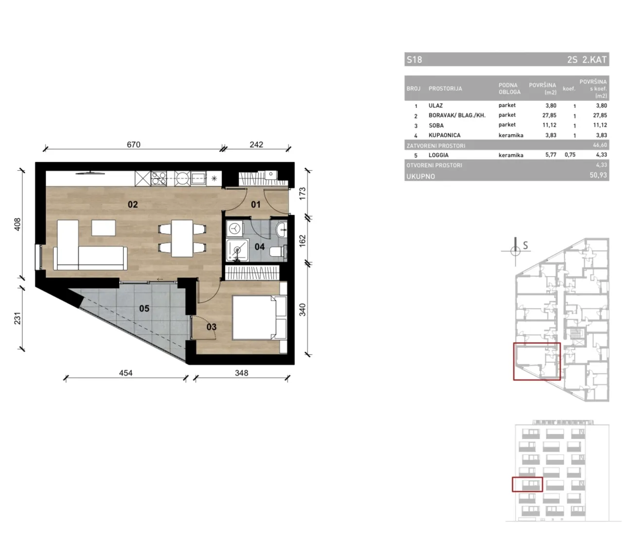 zagreb, vrapče, novogradnja, dvosoban stan na drugom katu s loggiom, 50,93 m² - slika 4