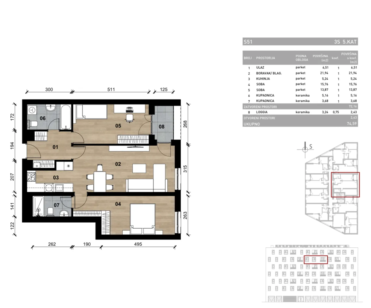 zagreb, vrapče, novogradnja, trosoban stan na petom katu s loggiom, 75 m² - slika 4
