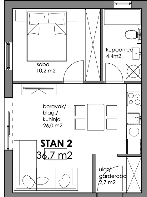 zagreb, trnava, atraktivan dvosoban stan u novogradnji nkp 43 m2 - slika 9