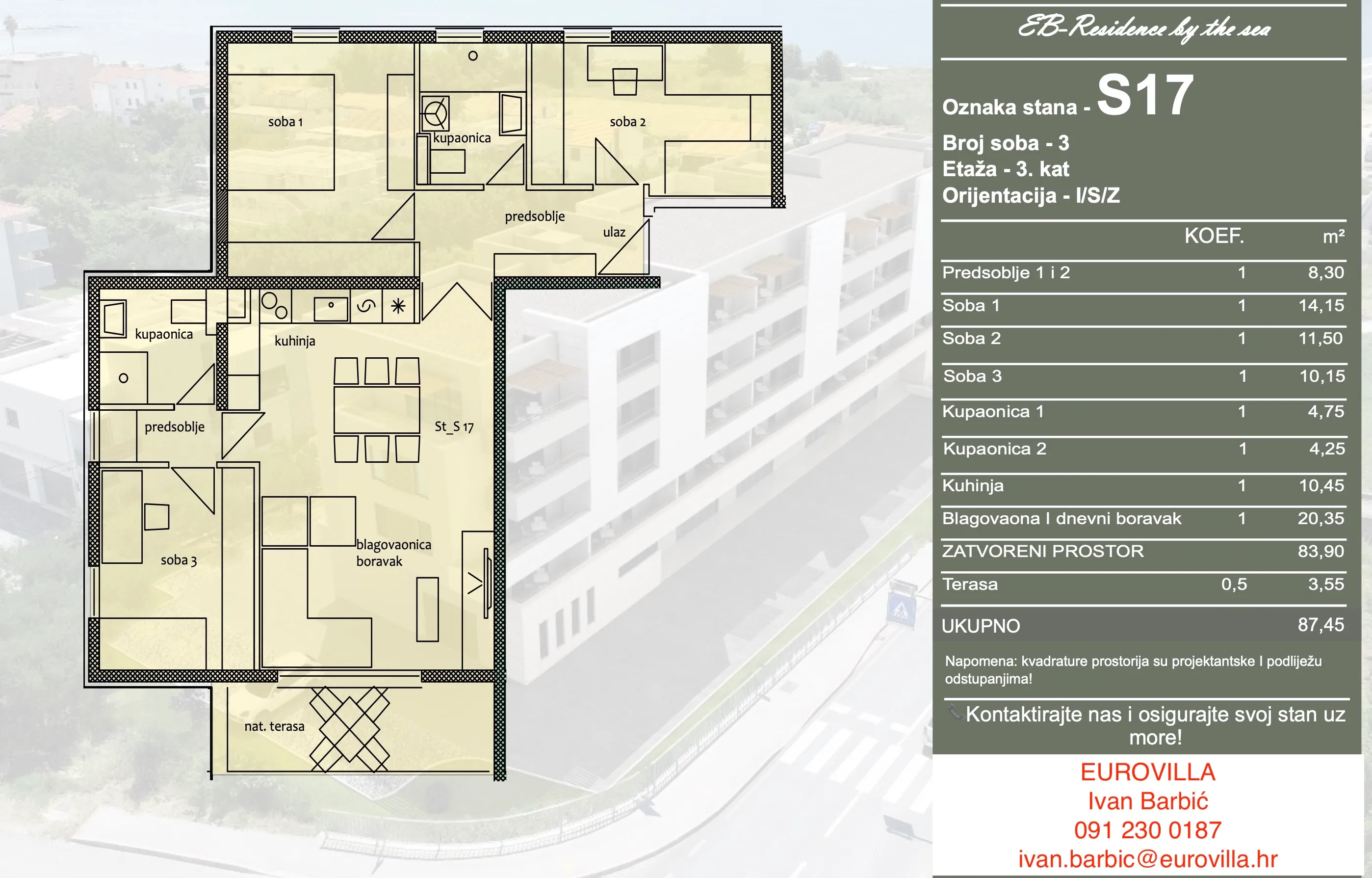 trogir, trosoban stan od 91 m² treći kat s pogledom na more - slika 4