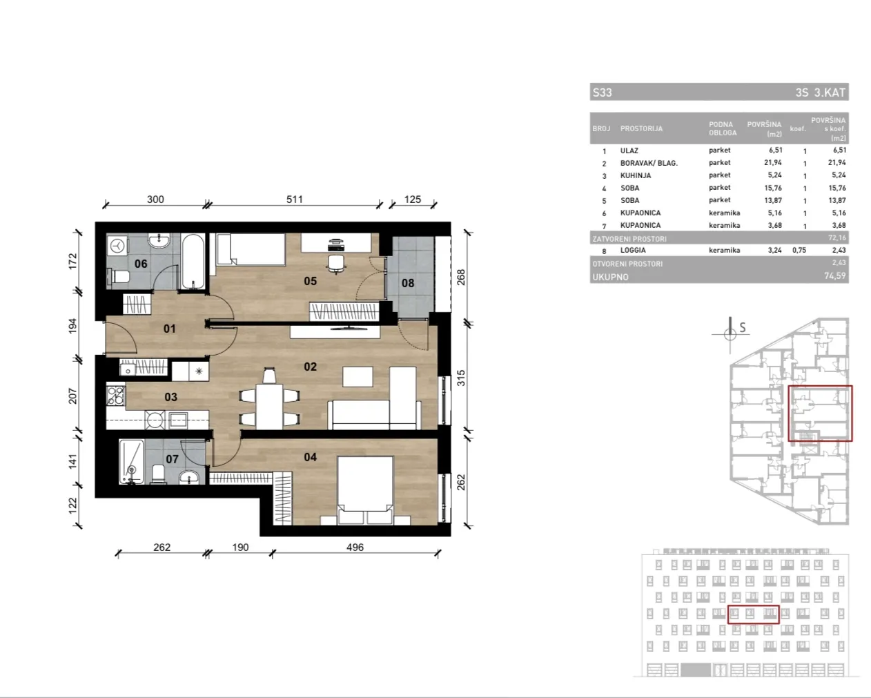 zagreb, vrapče, novogradnja, dvosoban stan na trećem katu s loggiom, 74,59 m² - slika 4
