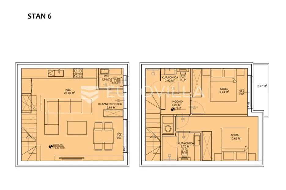 sveti petar na moru, biograd na moru, dvoetažni stan s6 površine od 70,86 m² s vrtom od 31 m² - slika 11