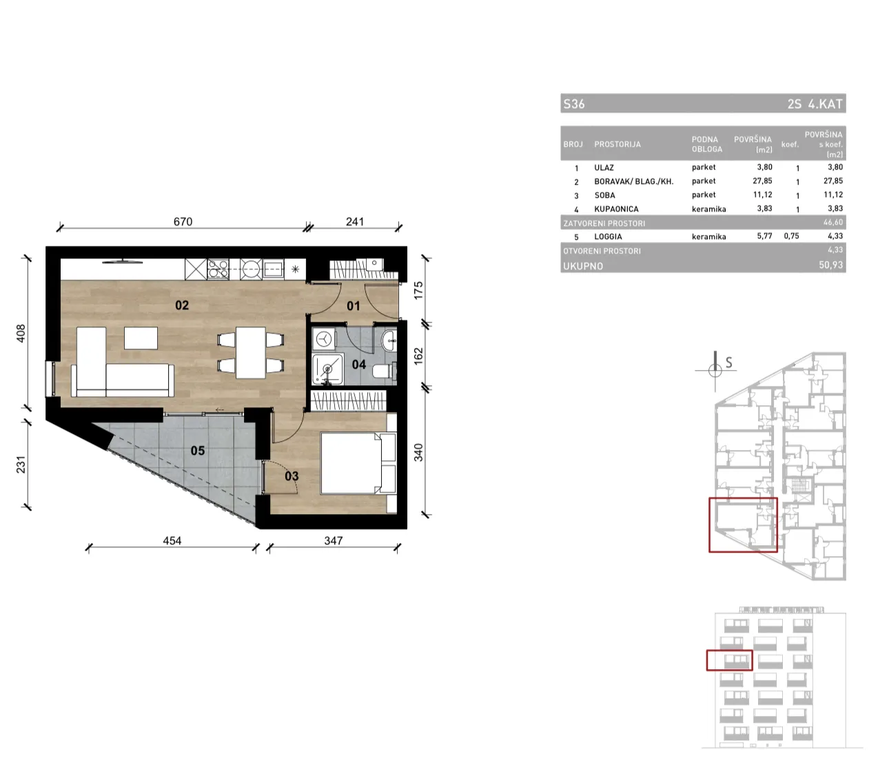 zagreb, vrapče, novogradnja, dvosoban stan na četvrtom katu s loggiom, 50,93 m² - slika 4