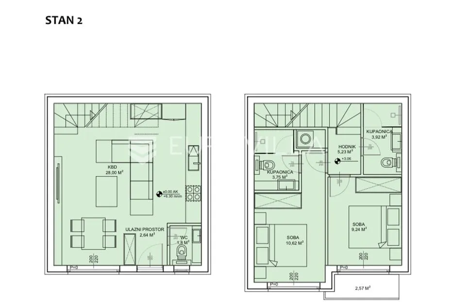 sveti petar na moru, biograd na moru, dvoetažni stan s2 površine od 72,55 m² s vrtom od 7 m² - slika 10