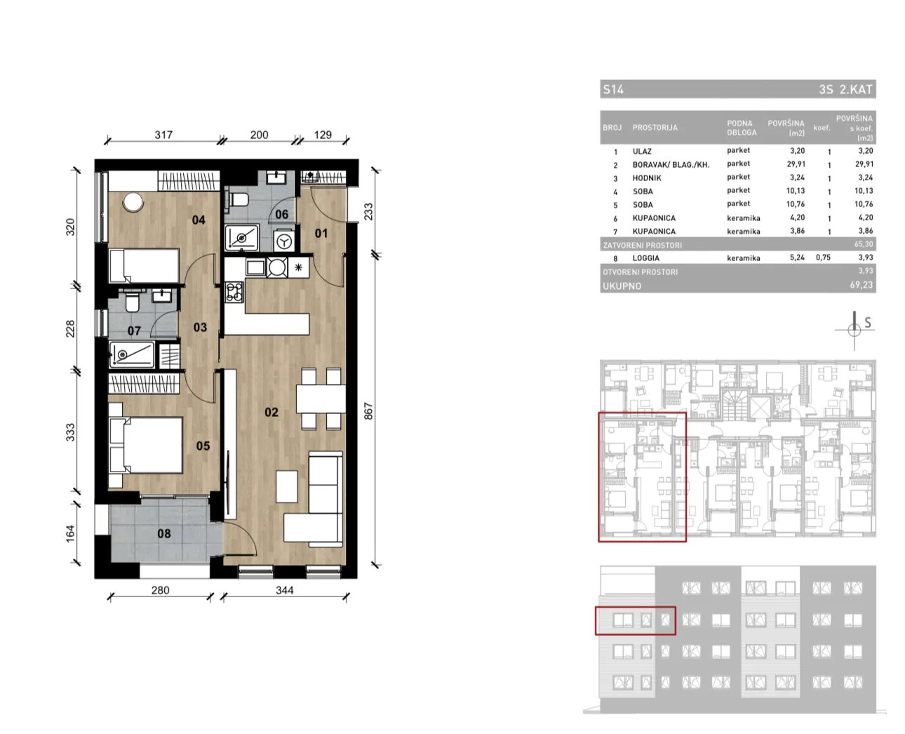 zagreb, dugave, novogradnja, trosoban stan na prvom katu s loggiom, 69,23 m² - slika 2