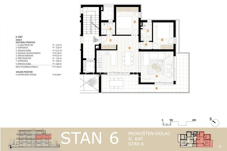 primošten, novogradnja, stan s pogledom na more, drugi red do mora, 86,63 m² - slika 10