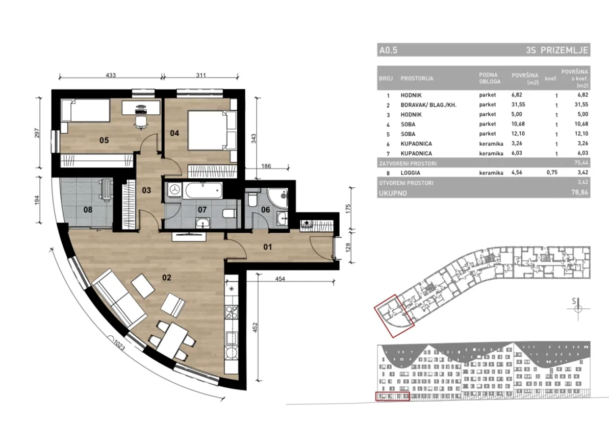 zagreb, dubrava, novogradnja, trosoban stan u prizemlju s loggiom, 79 m² - slika 2