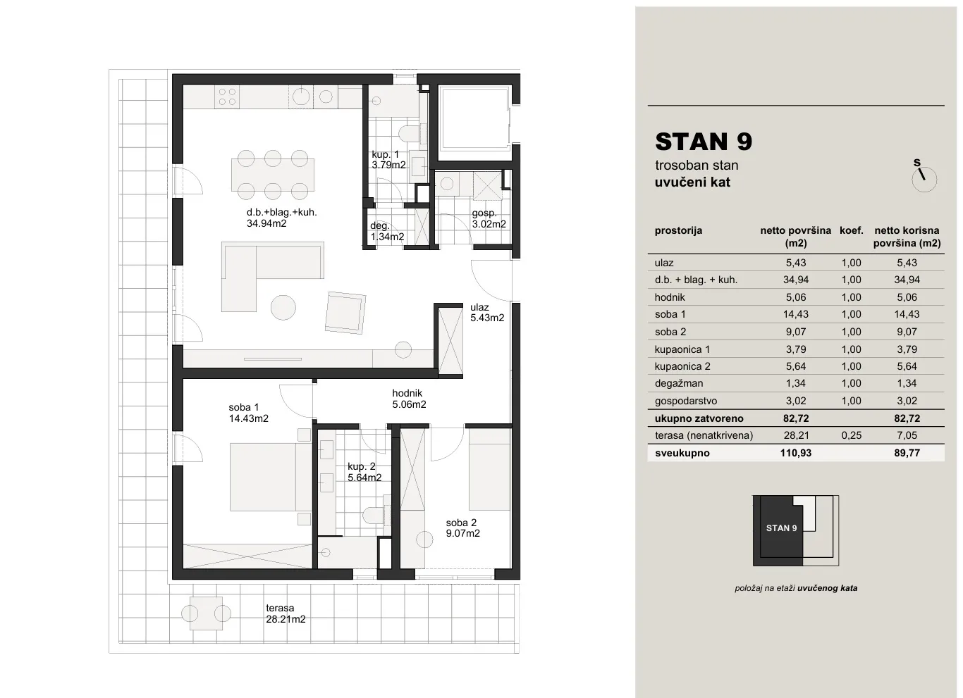 zagreb, hrvatski leskovac trosoban penthouse stan 90 m² novogradnja - slika 5