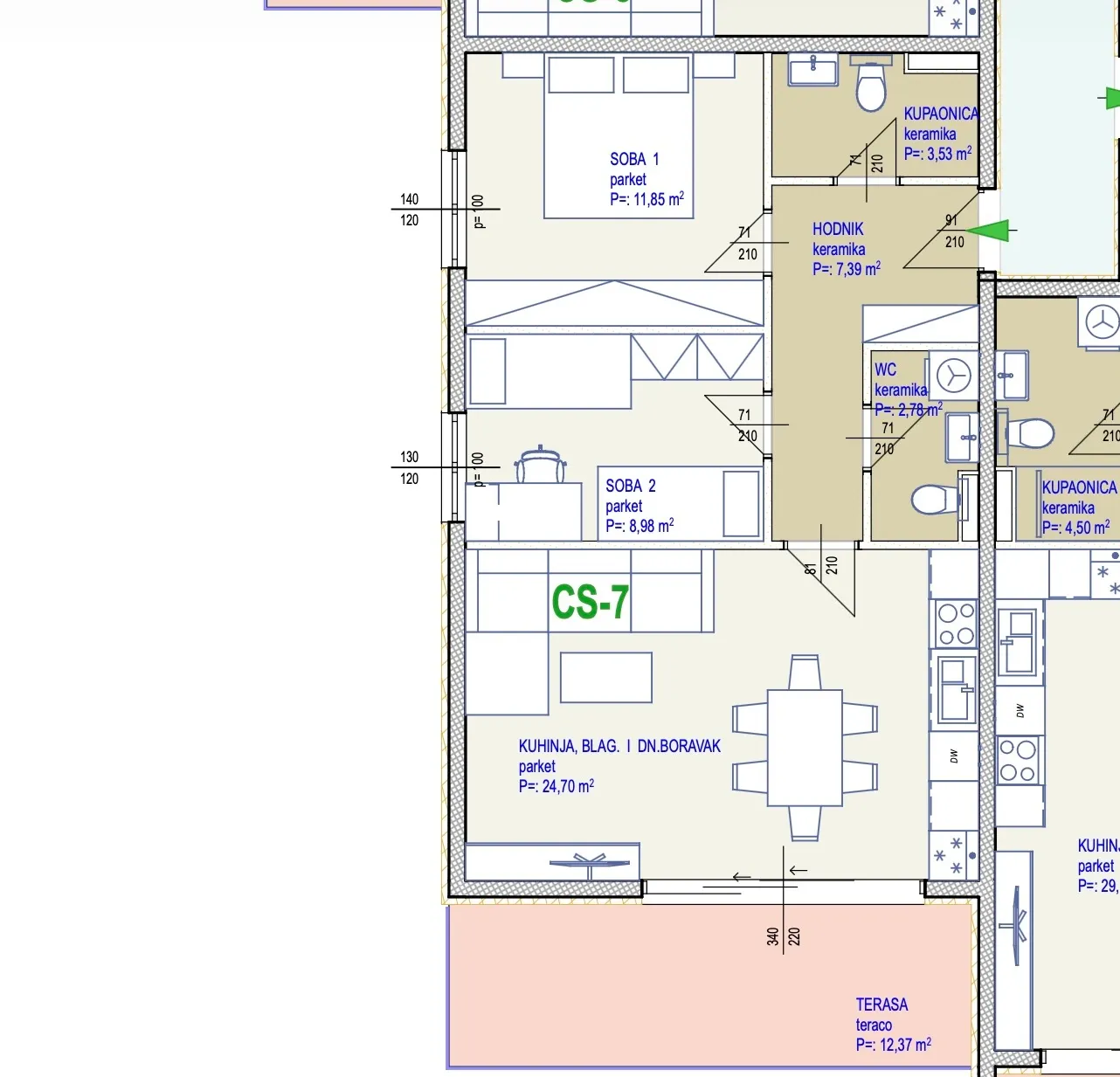 trogir, seget donji stan 71,65 m² na 1. katu novogradnje s garažom i liftom - slika 10