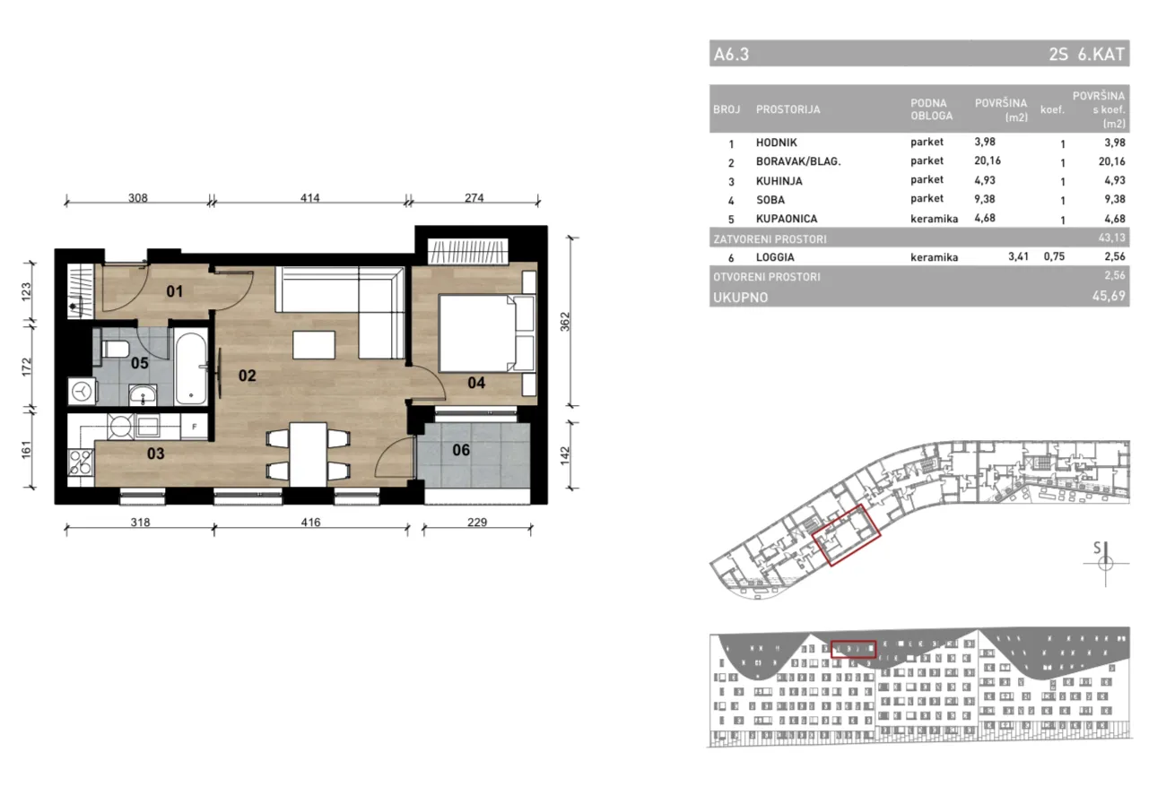 zagreb, dubrava, novogradnja, dvosoban stan s loggiom, 46 m² - slika 2