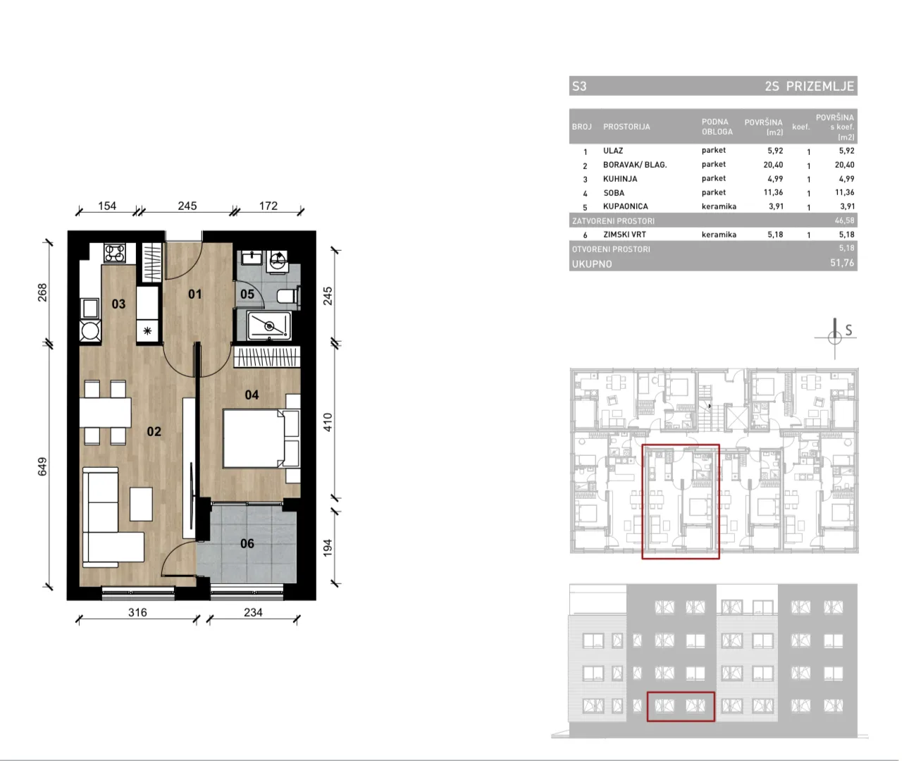 zagreb, dugave, novogradnja, dvosoban stan u prizemlju sa zimskim vrtom, 51,76 m² - slika 3