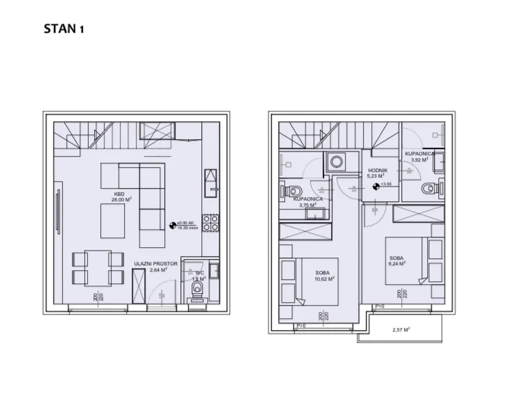 sveti petar na moru, biograd na moru, dvoetažni stan s1 površine od 72,55 m² s vrtom od 44 m² - slika 16