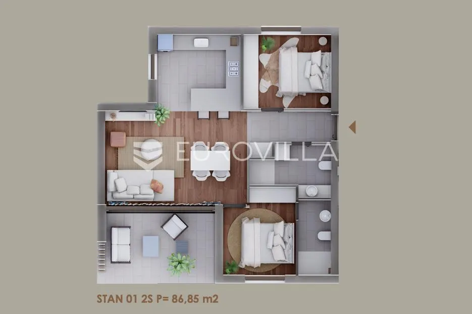 zadar, borik moderno koncipiran dvosobni stan u prizemlju s vrtom 85,59 m², s1 - slika 7