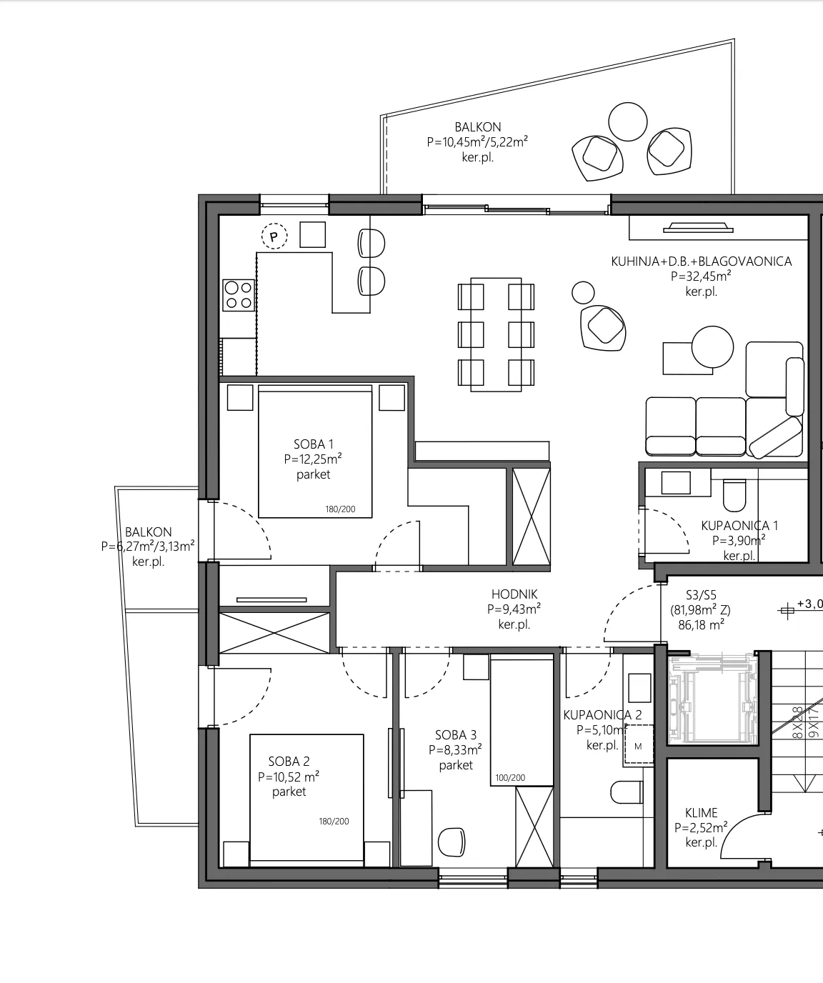 čiovo, novogradnja, moderan trosoban stan površine 90,33 m² - slika 6