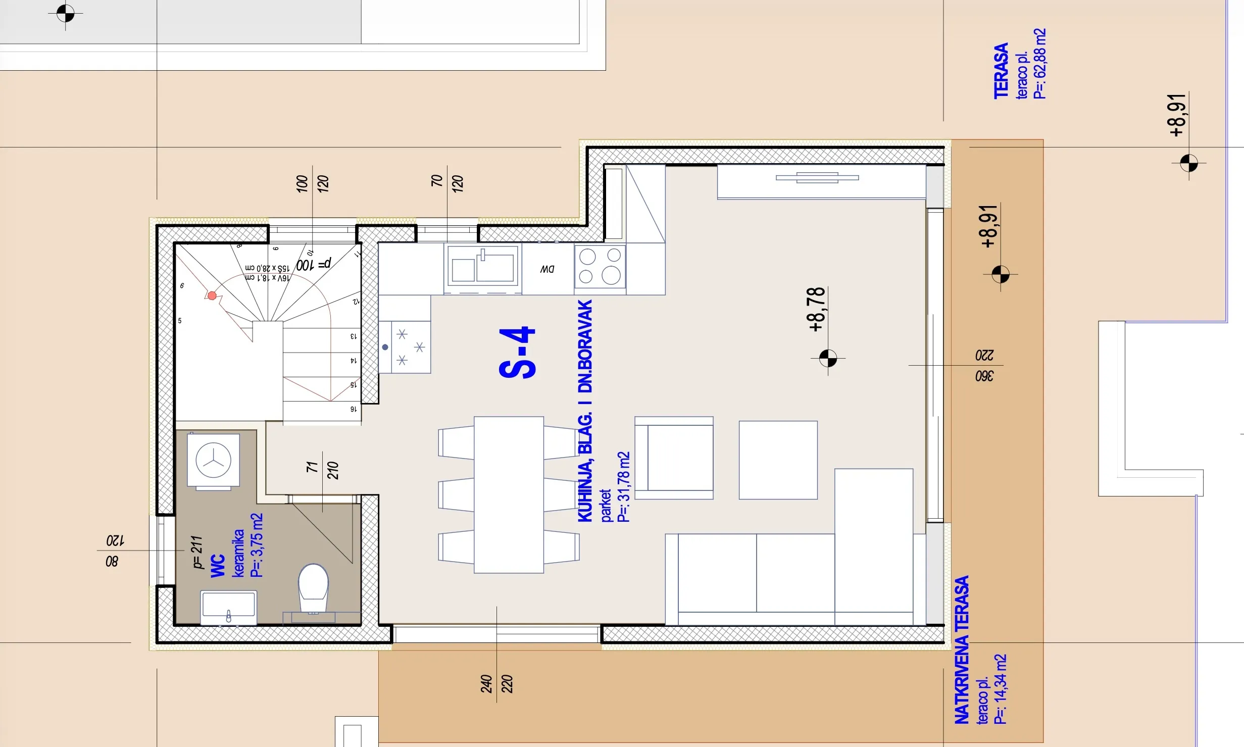 kaštela dvoetažni penthouse od 159 m² na 200 m od mora s pogledom s garažom za dva automobila - slika 7