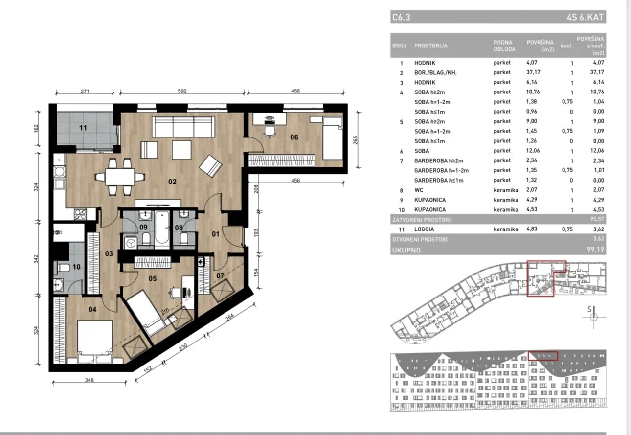 zagreb, dubrava, novogradnja, četverosoban stan na šestom katu, 99 m² - slika 2