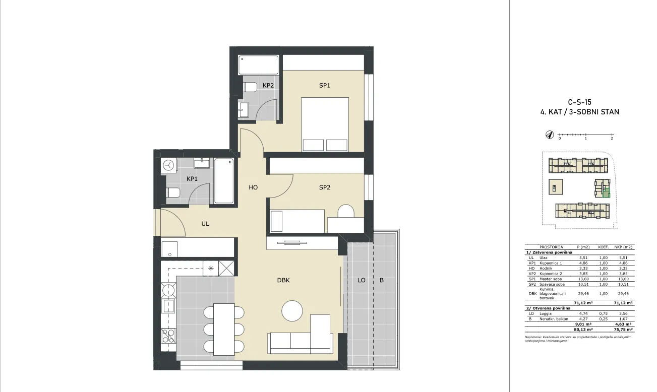 velika gorica, trosoban stan neto površine 75,75 m² novogradnja - slika 5