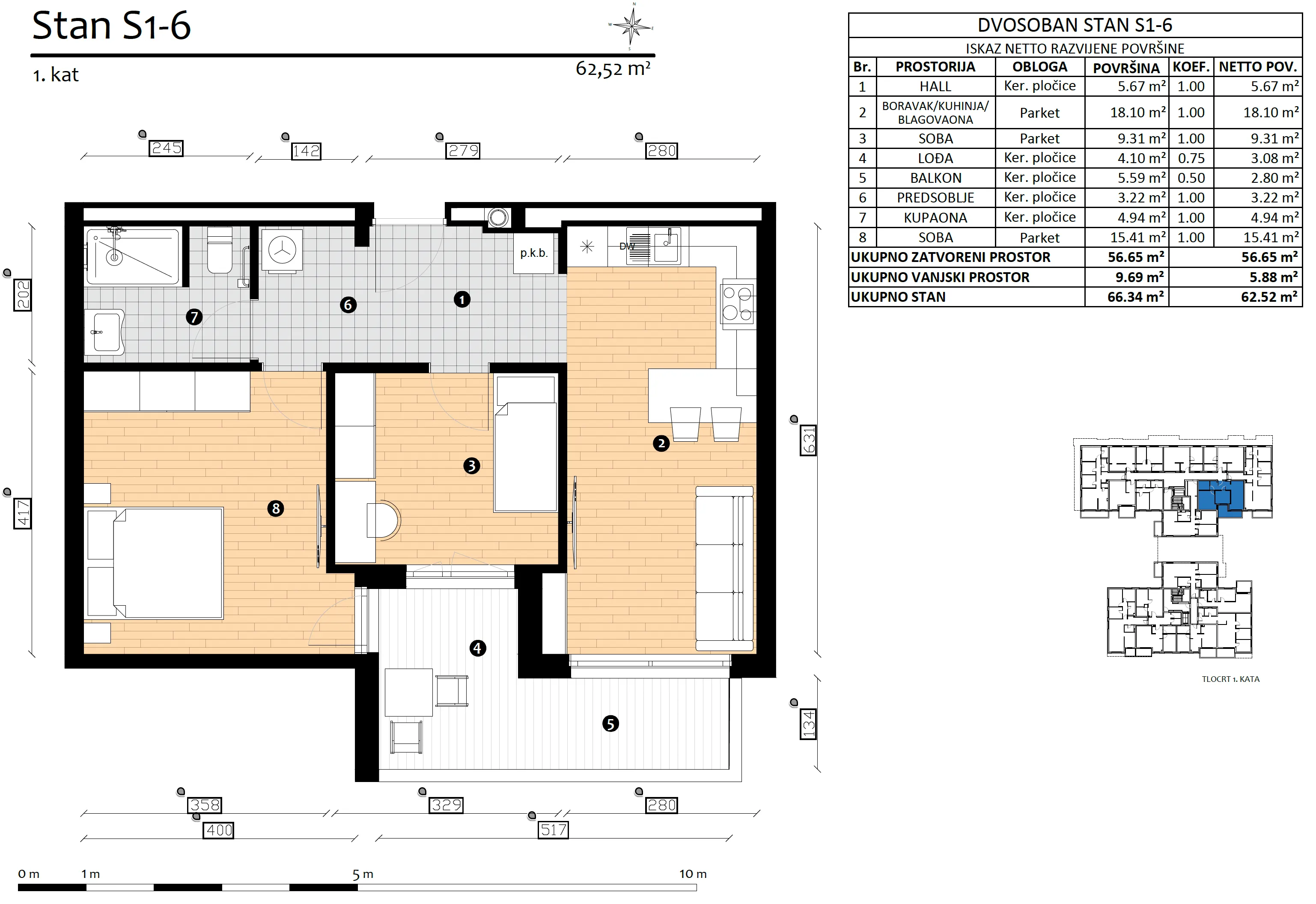 zagreb, trešnjevka heritage, trosoban stan 63 m² - slika 42