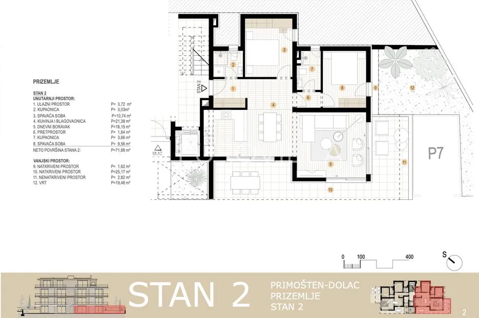 primošten, novogradnja, stan s vrtom, drugi red do mora, 90,97 m² - slika 12