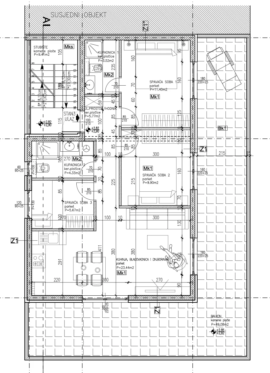 čiovo, okrug gornji, trosoban stan s balkonom i pogledom na more, 88.57 m² - slika 13