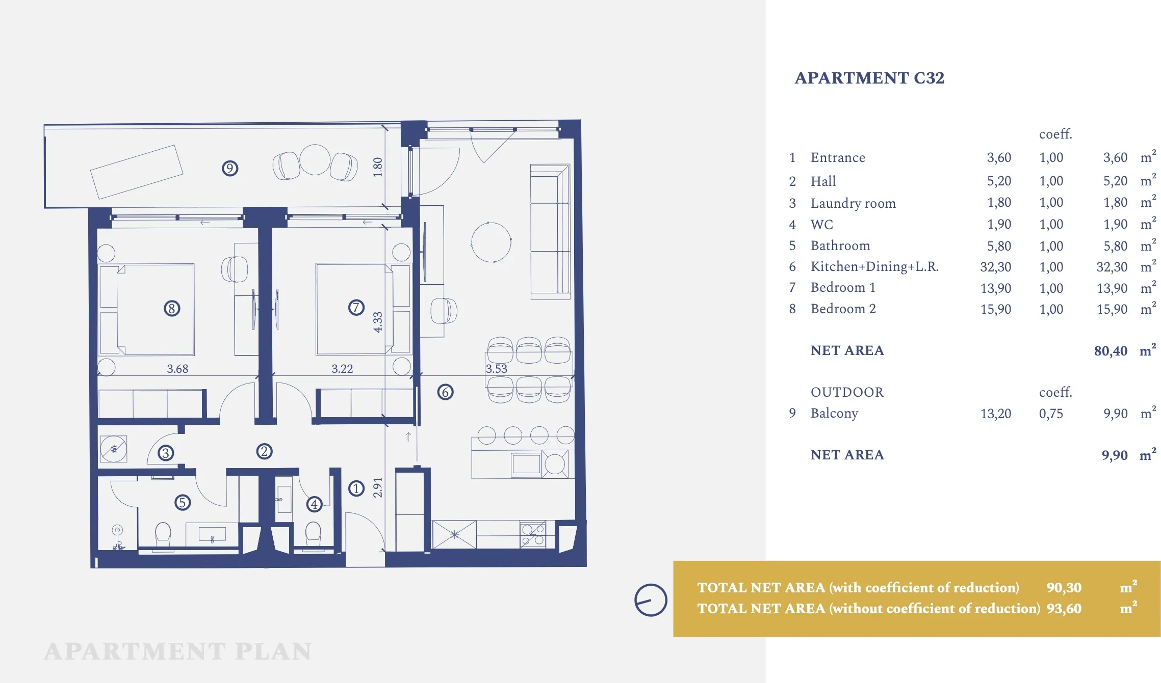 istra, savudrija, petram resort, apartman na drugom katu s dvije spavaće sobe nkp 93,60m2 - slika 18