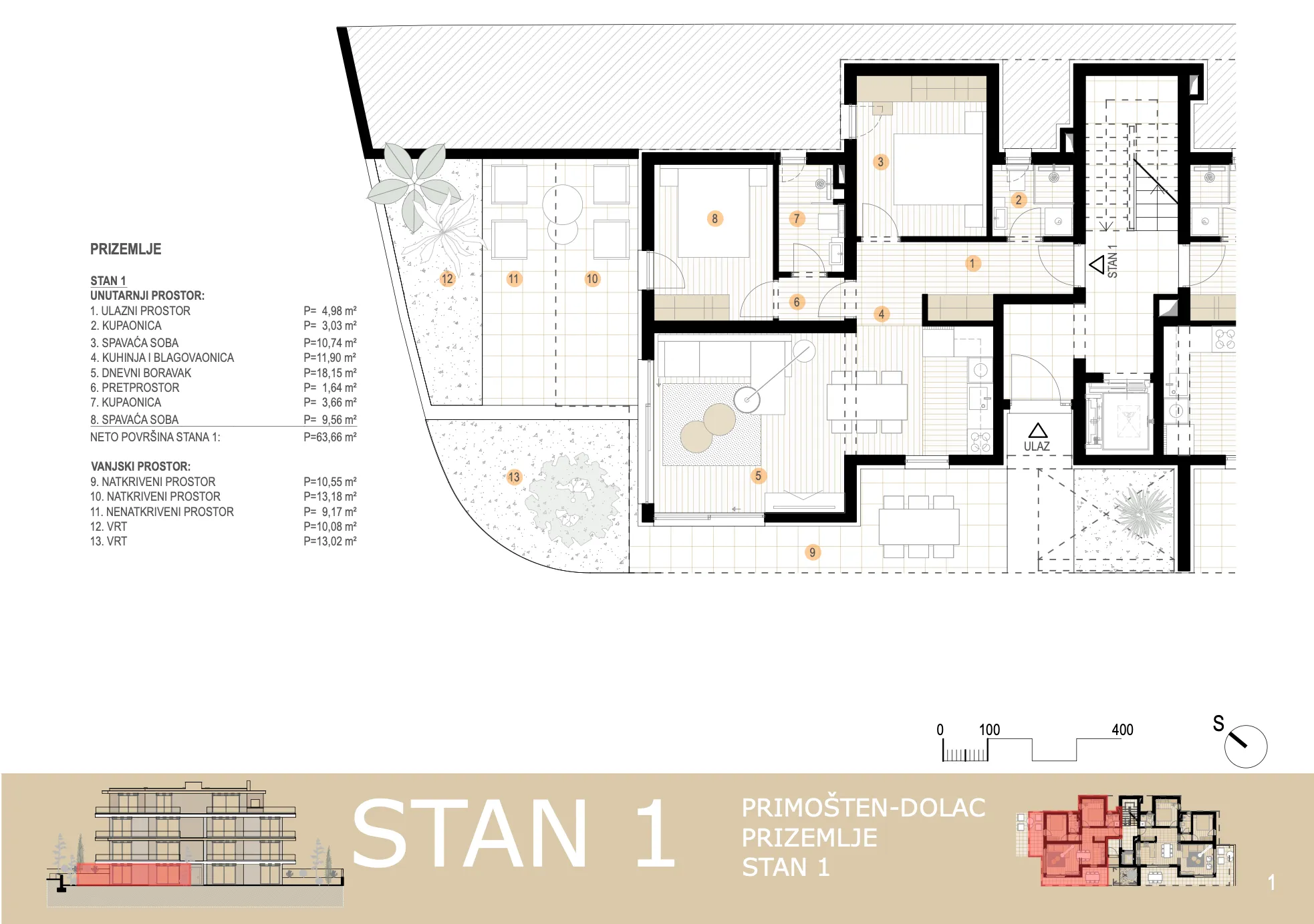 primošten, novogradnja, stan s vrtom, drugi red do mora, 83,26 m² - slika 13